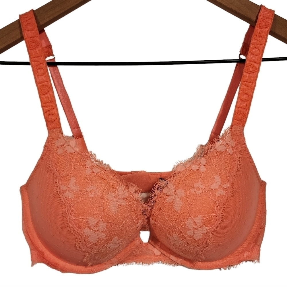 Victoria's Secret Dream‎ Angels Push-up Padded Underwire Lace Bra Orange Floral